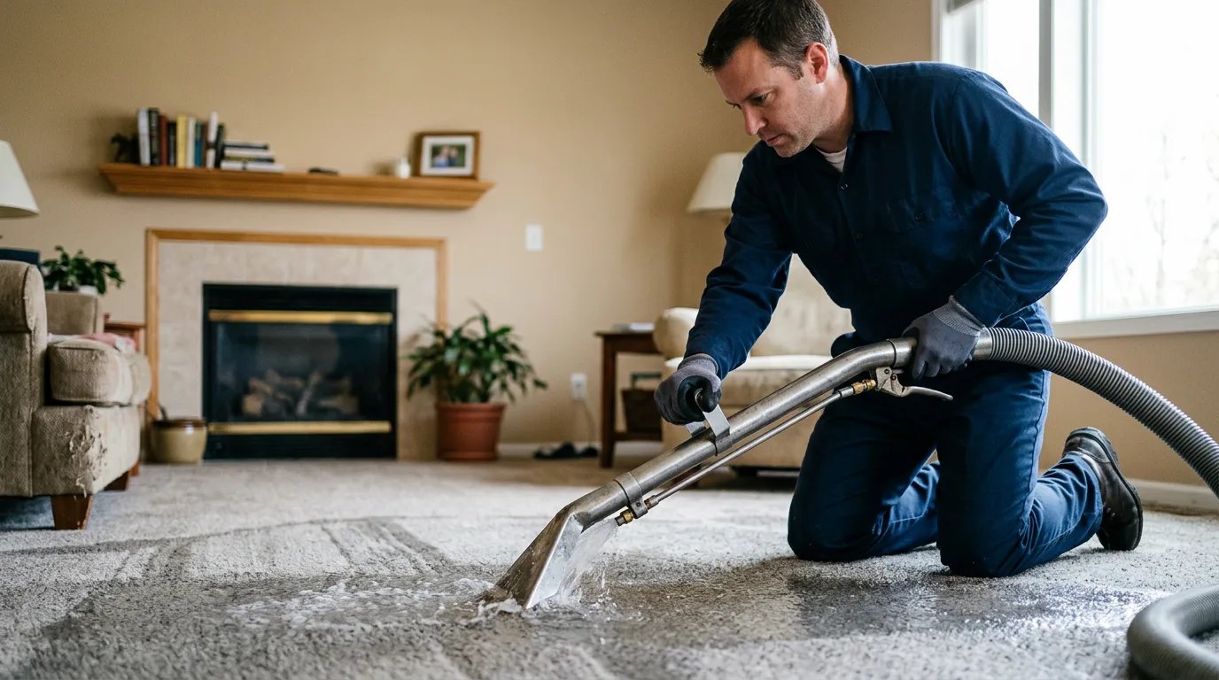 Water damage restoration technician working near New Holland, IL